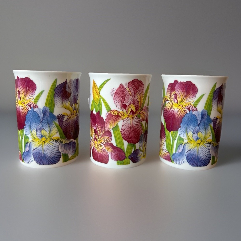 VTG Roy Kirkham Fine Bone China IRIS Floral Coffee Tea Mug Cup England Set Of 3
